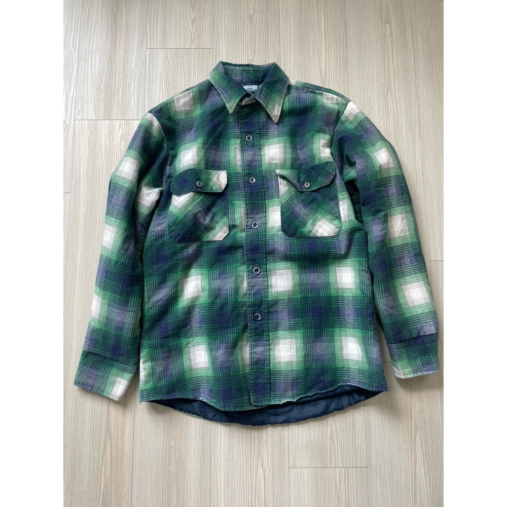 Vintage Fieldmaster Men's Long Sleeve Plaid Green Flannel Size Medium Quilted